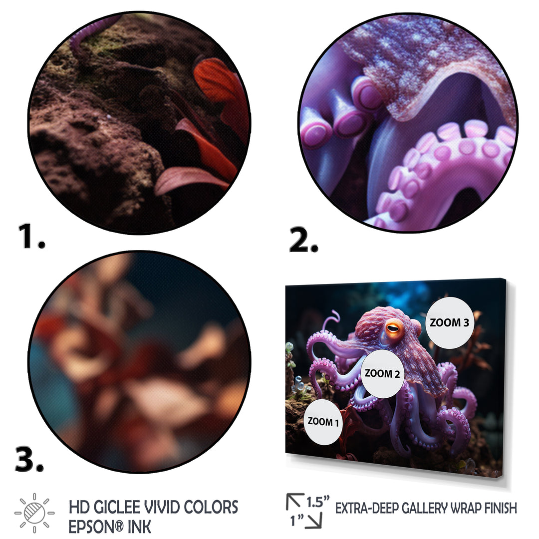 Purple Octopus Mystical Encounter - Purple Octopus Wall Art