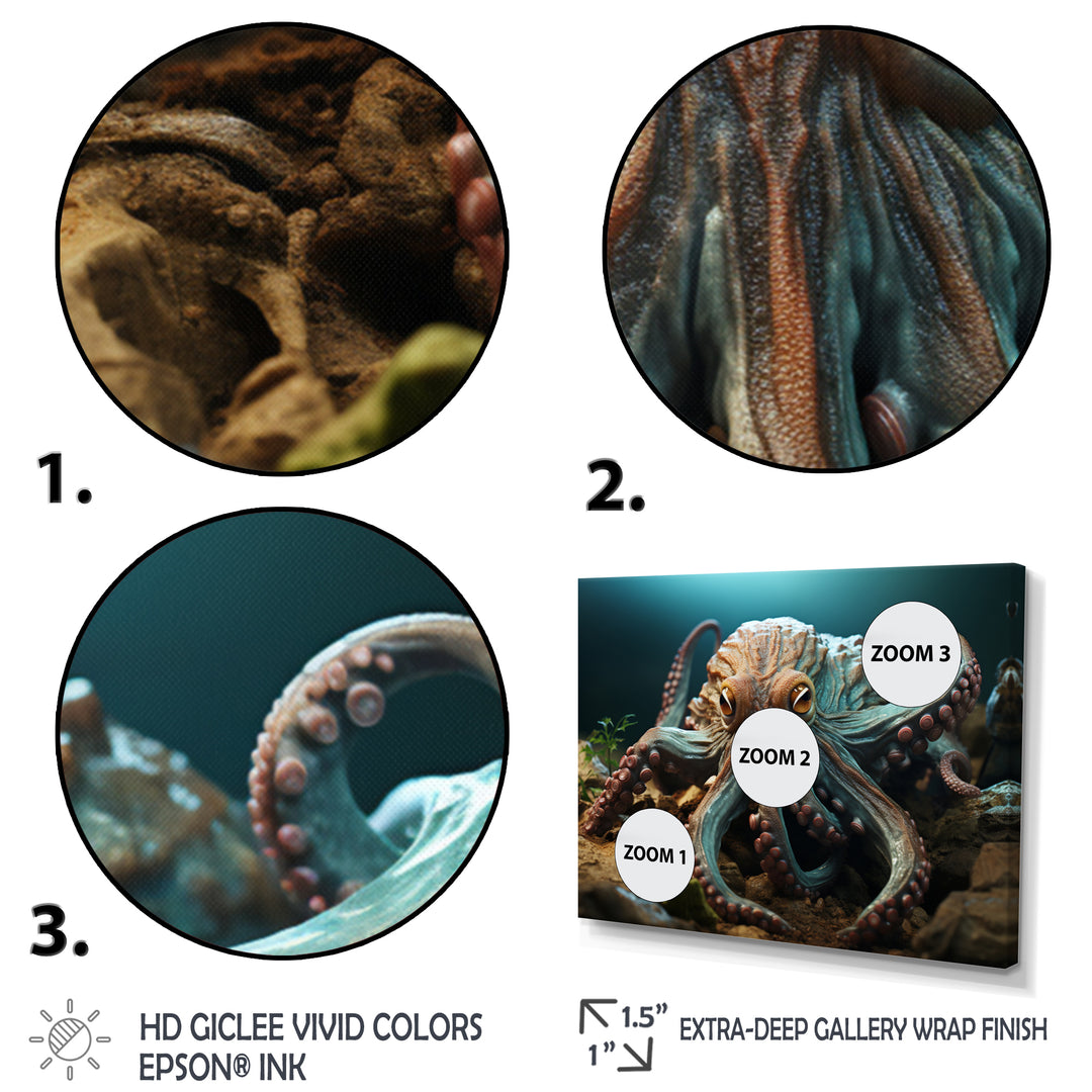 Teal Octopus Lunar Reflections - Octopus Framed Canvas Art