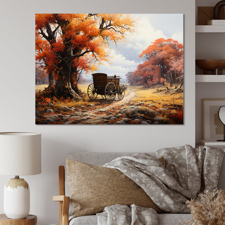 Orange Old Cart Seasons I - Old American Cart Canvas Wall Art