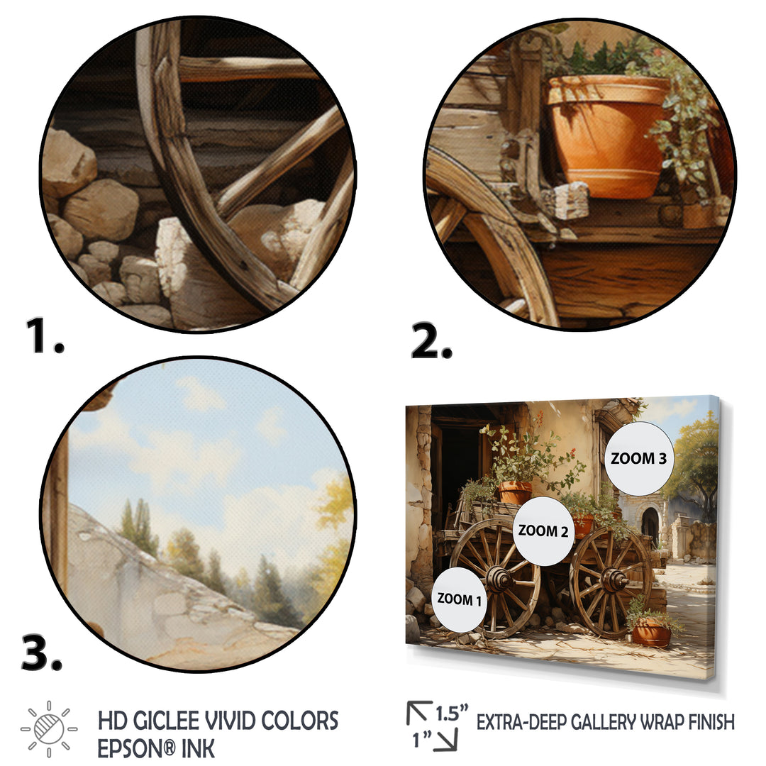 Brown Old Cart Vintage Wheels I - Old American Cart Canvas Wall Art
