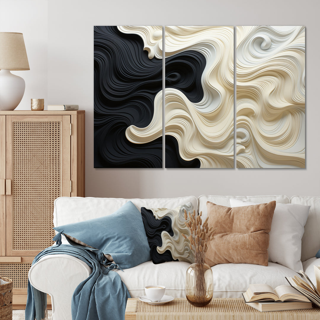 Black White Opt Art Contrasting Waves - Multi-Panels
