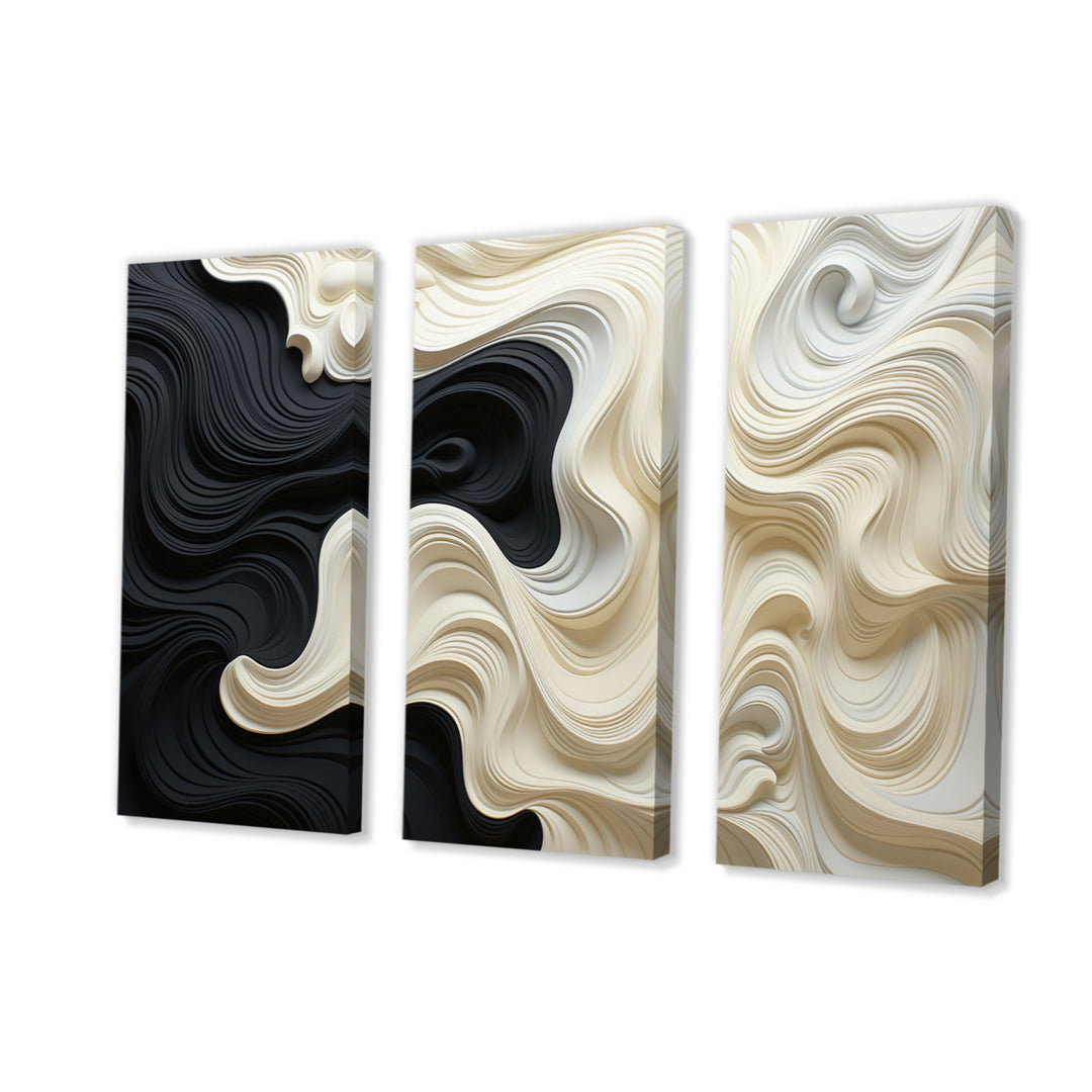 Black White Opt Art Contrasting Waves - Multi-Panels