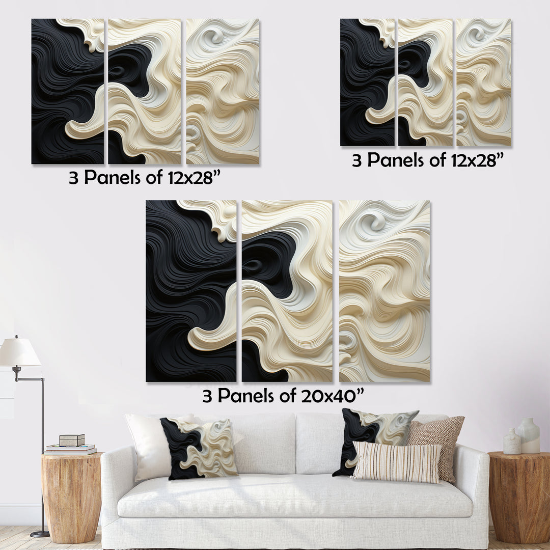 Black White Opt Art Contrasting Waves - Multi-Panels