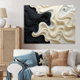 Black White Opt Art Contrasting Waves - Abstract Canvas Wall Art