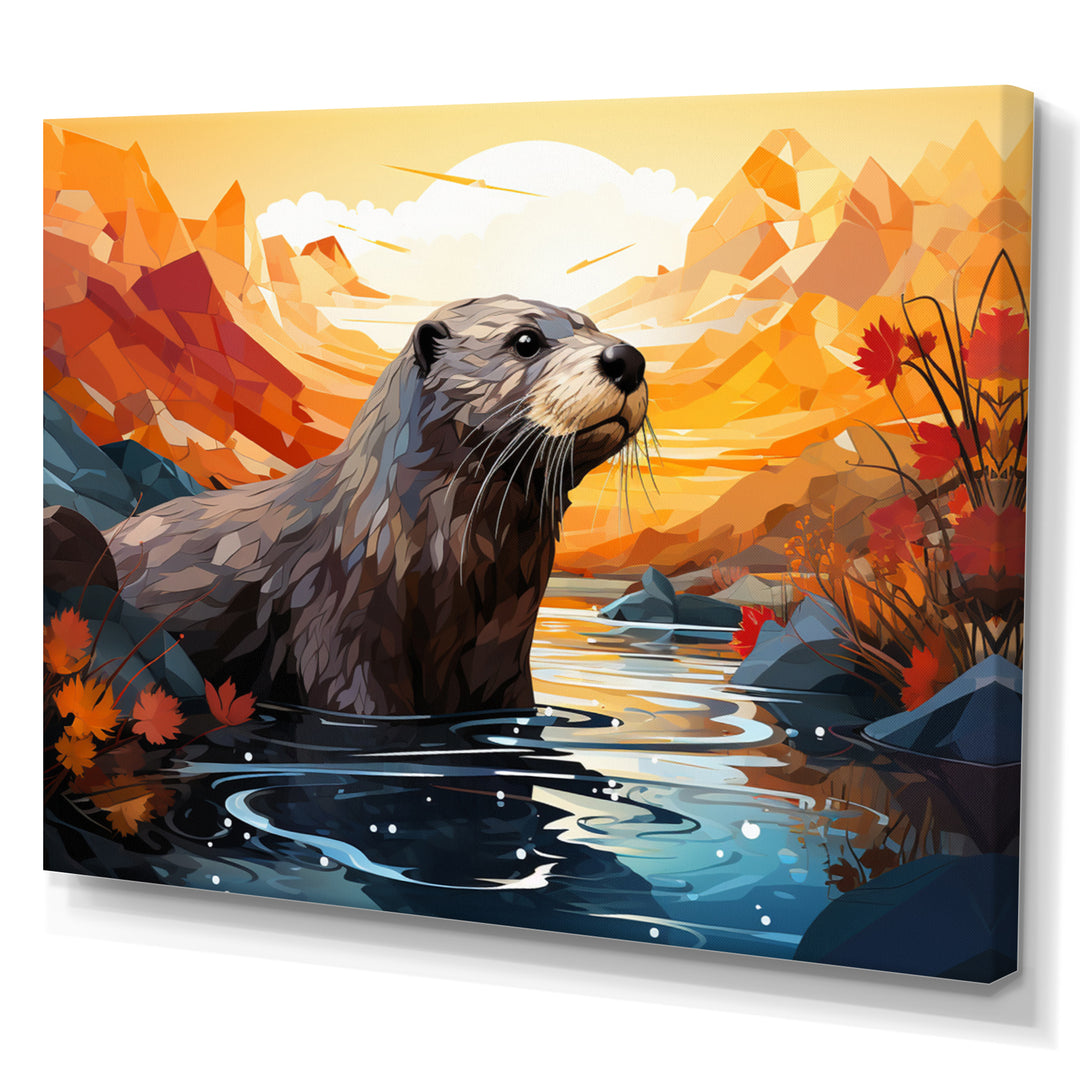 Yellow Otter Playful River Dweller - Otter Canvas Wall Art