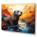 Yellow Otter Playful River Dweller - Otter Canvas Wall Art