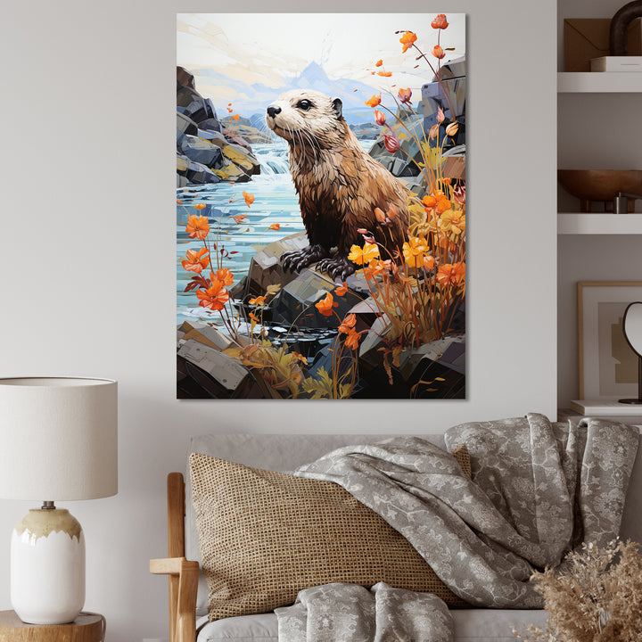 Brown Otter Playful River Dweller - Otter Canvas Wall Art