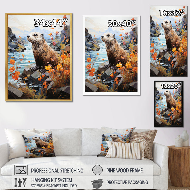 Brown Otter Playful River Dweller - Otter Canvas Wall Art