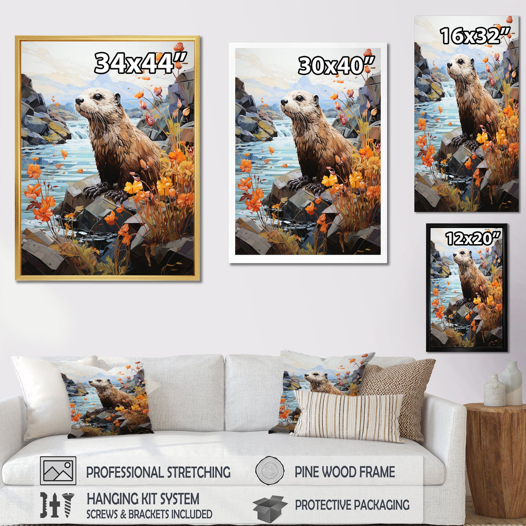 Brown Otter Playful River Dweller - Otter Canvas Wall Art