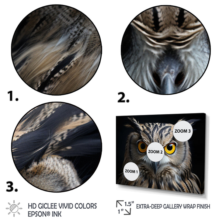 Black White Owl Portrait - Owl Living Room Wall Art