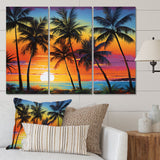 Colorful Bold Palm Trees Landscape IV - Canvas Multipanels Set of 3