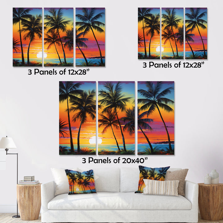 Colorful Bold Palm Trees Landscape IV - Canvas Multipanels Set of 3