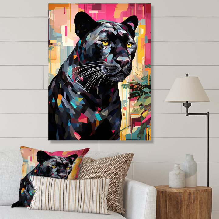 Black Pink Panther Popart - Panther Framed Canvas Art