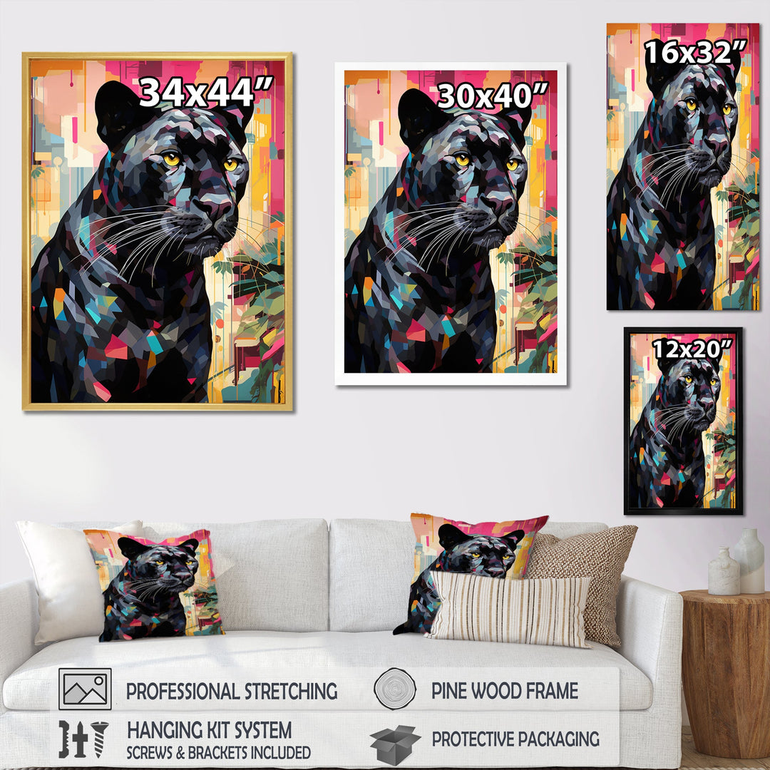 Black Pink Panther Popart - Panther Framed Canvas Art