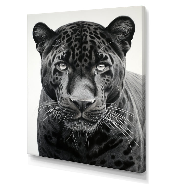 Grey White Panther Realistic Gaze - Panther Framed Canvas Art