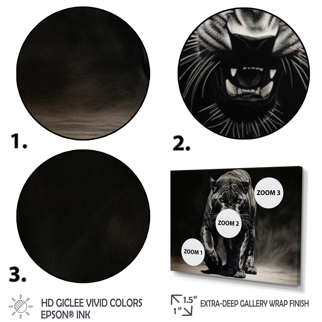 Black White Panther Shadows Grace Charcoal - Panther Living Room Wall Art