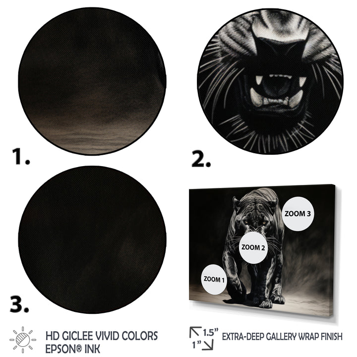 Black White Panther Shadows Grace Charcoal - Panther Living Room Wall Art