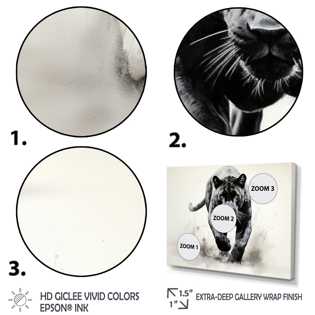 Grey White Panther Silent Stalker Ink - Panther Wall Decor