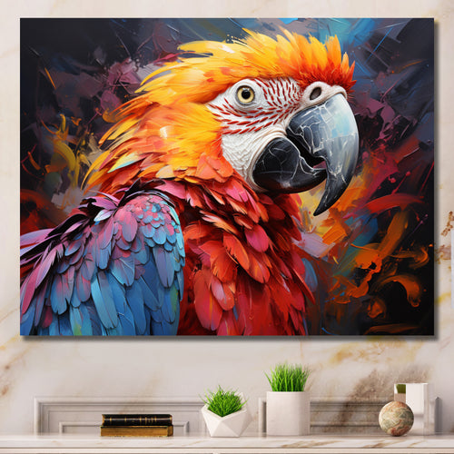 Orange Blue Parrot Vibrant Plumage Collage - Parrot Framed Canvas Art