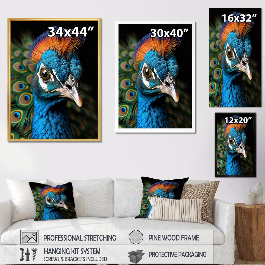 Peacock Animal Portrait - Peacock Canvas Wall Art
