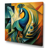 Green Blue Peacock Cubist - Peacock Wall Decor