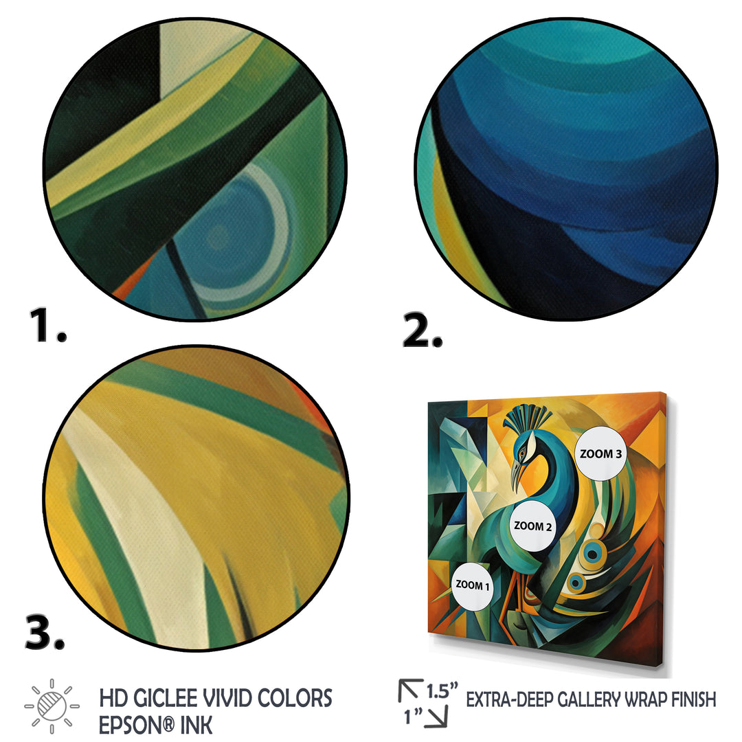 Green Blue Peacock Cubist - Peacock Wall Decor