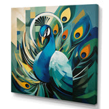 Green Blue Peacock Cubist Peacock Cubism - Peacock Wall Art Prints