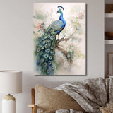 Blue Ink Wash Peacock II - Animals Canvas Wall Art