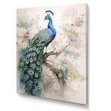 Blue Ink Wash Peacock II - Animals Canvas Wall Art