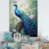 Blue Ink Wash Peacock III - Animals Canvas Wall Art