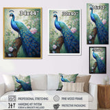 Blue Ink Wash Peacock III - Animals Canvas Wall Art