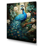 Teal Peacock Monochrome - Animals Canvas Wall Art