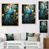 Teal Peacock Monochrome - Animals Canvas Wall Art