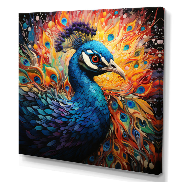 Teal Peacock Pointillist Peacock Pointillism - Peacock Canvas Wall Art