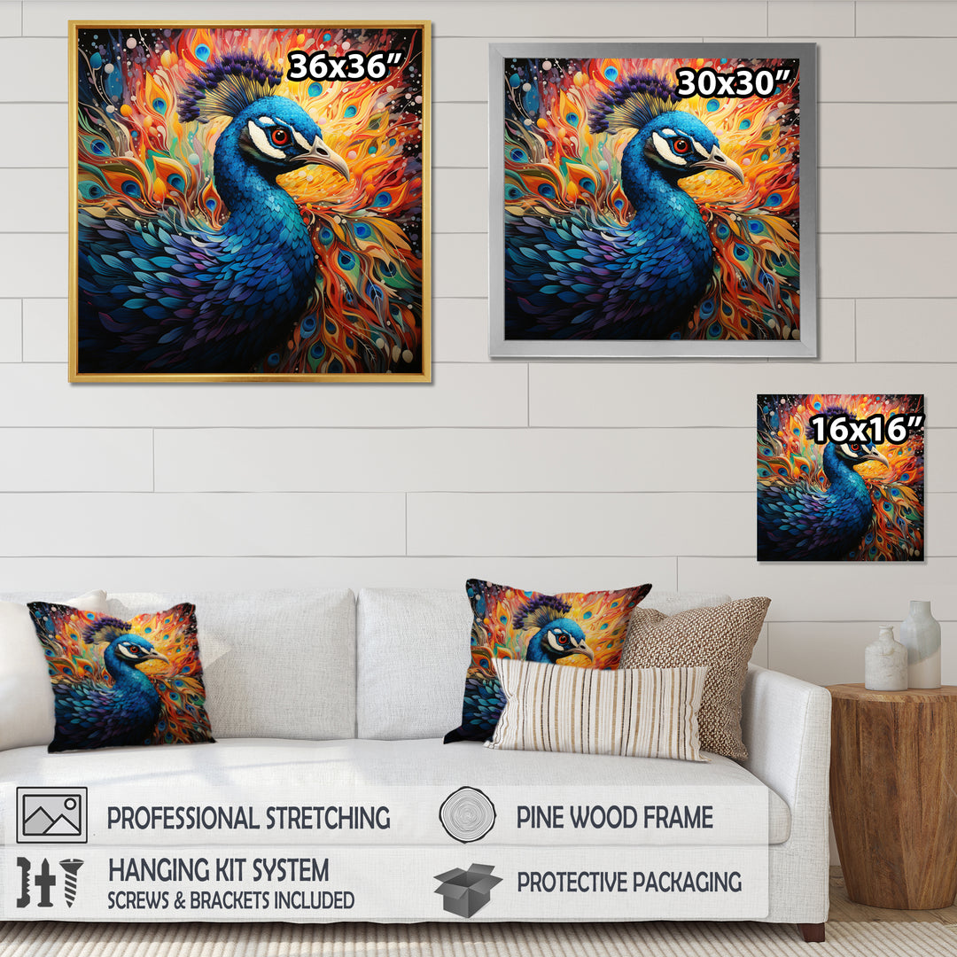 Teal Peacock Pointillist Peacock Pointillism - Peacock Canvas Wall Art