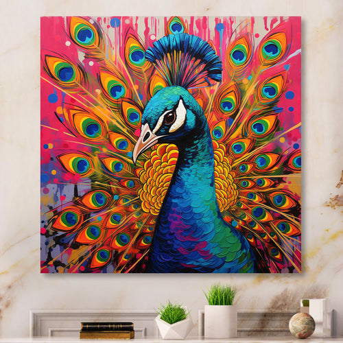 Teal Pink Pop Art Peacock - Peacock Canvas Wall Art