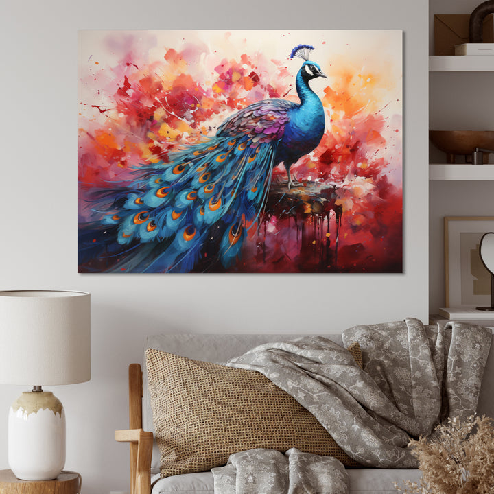 Red Blue Peacock Representation Multicolored Acrylic - Peacock Wall Art Prints