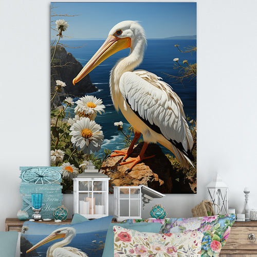 Grey Pelican Coastal Watch Pastoral - Pelican Framed Canvas Art