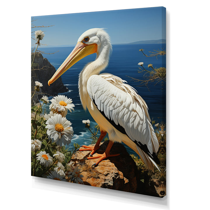 Grey Pelican Coastal Watch Pastoral - Pelican Framed Canvas Art