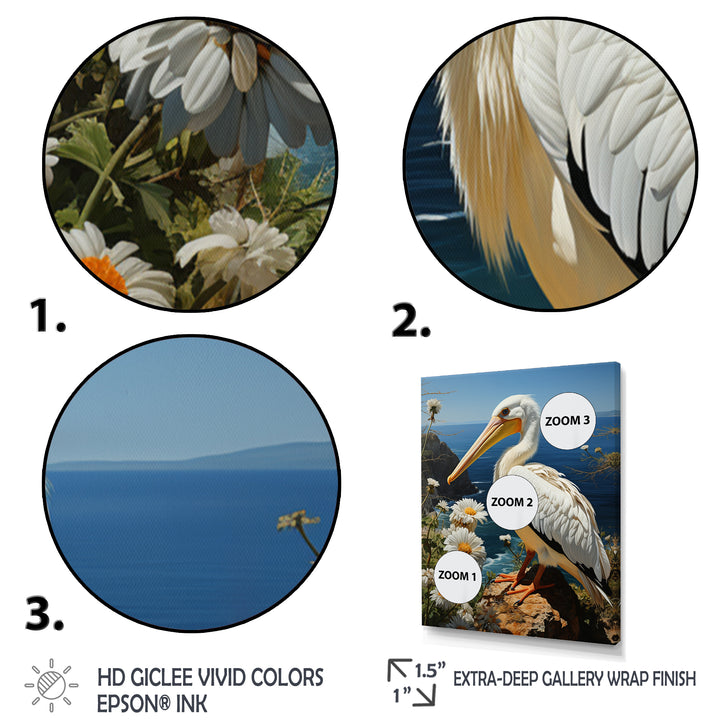 Grey Pelican Coastal Watch Pastoral - Pelican Framed Canvas Art