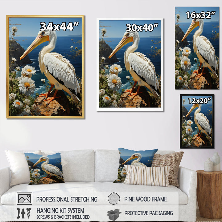 Grey Pelican Coastal Watch Pastoral - Pelican Framed Canvas Art