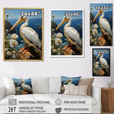 Grey Pelican Coastal Watch Pastoral - Pelican Framed Canvas Art