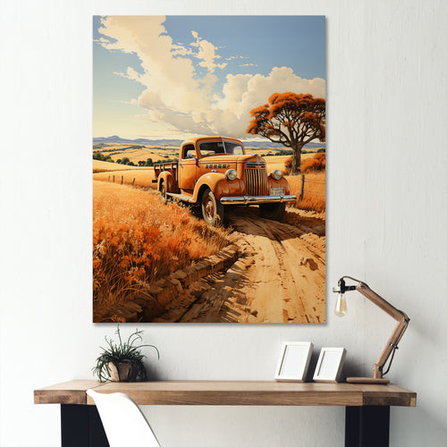Yellow Pickup Truck Golden Fields I - Pickup Truck Canvas Wall Art