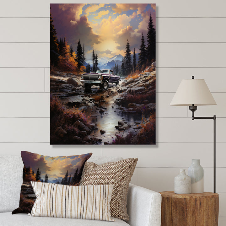 Brown Pickup Truck Mountain Majesty I - Pickup Truck Canvas Wall Art