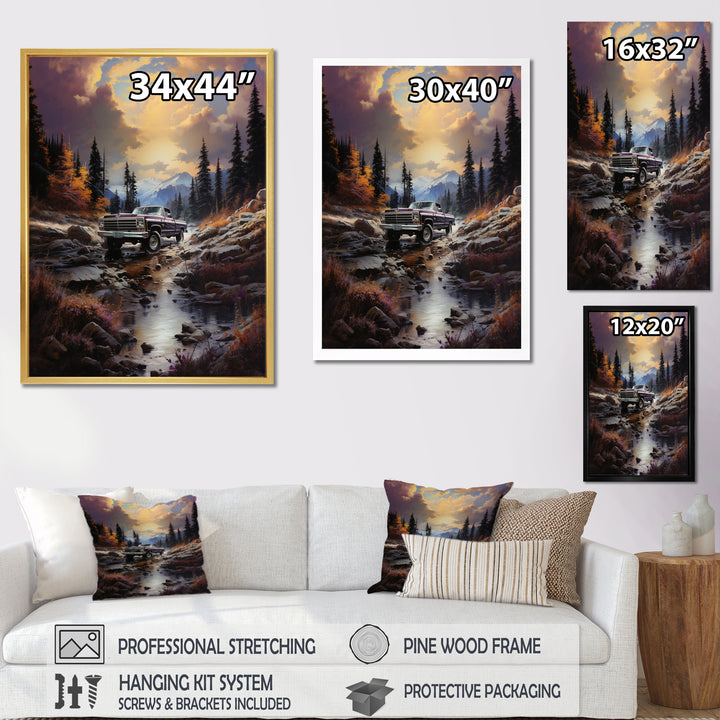 Brown Pickup Truck Mountain Majesty I - Pickup Truck Canvas Wall Art