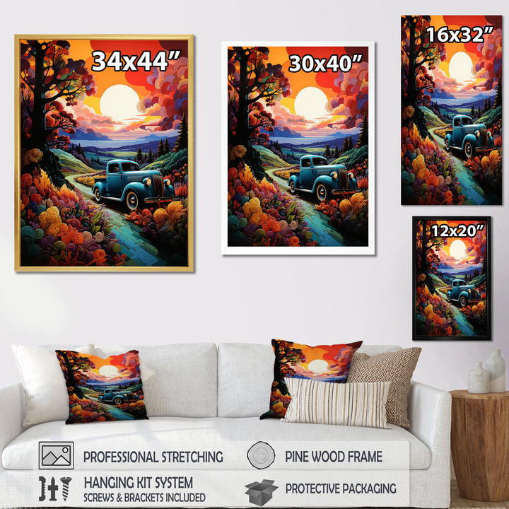 Colorful Pickup Truck Road Legends I - Pickup Truck Canvas Wall Art