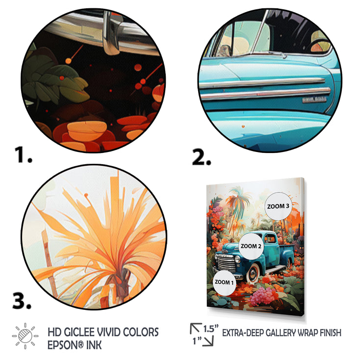 Pickup Truck Tropical Legends - Pickup Truck Canvas Wall Art
