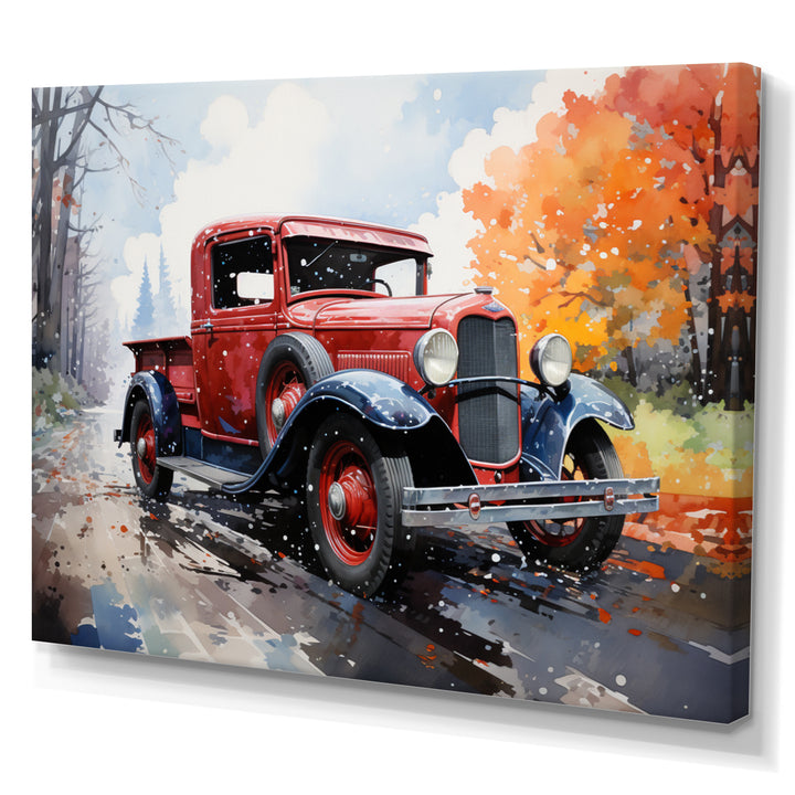 Red Pickup Truck Road Legends I - Pickup Truck Canvas Wall Art