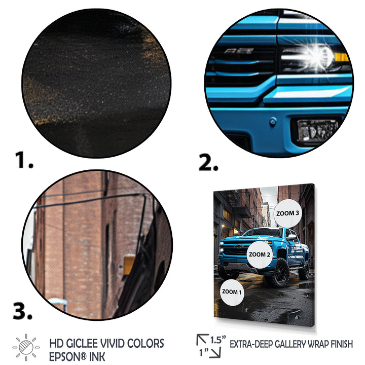Teal Pickup Truck Urban Explorers - Pickup Truck Canvas Wall Art