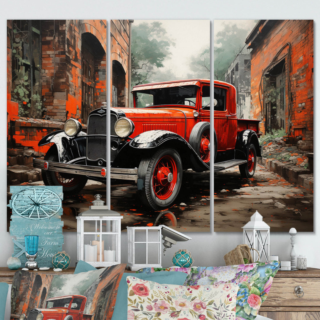 Red Pickup Truck Vintage Hauler III - Multi-Panels